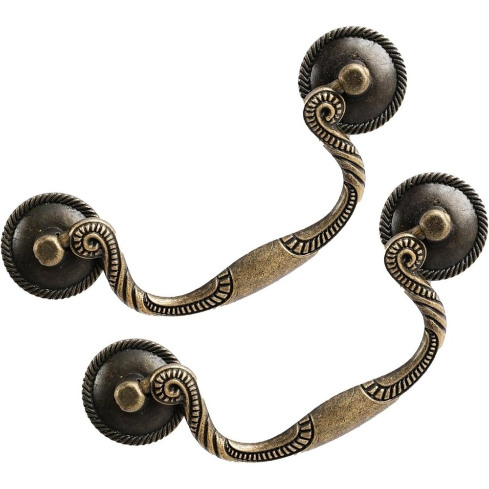 3 Pc Antique Brass Drop Bail Drawer Pulls 3-5/8" Hole Center Vintage Style New